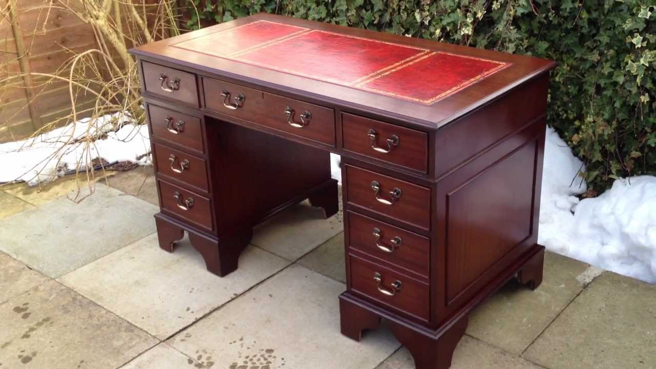 Twin Pedestal Desk Antique Style Red Leather Top Writing Office