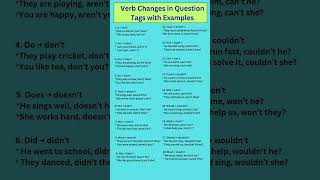 Verb Changes in Question Tags | Easy Examples for English Learners #englishgrammar #shorts