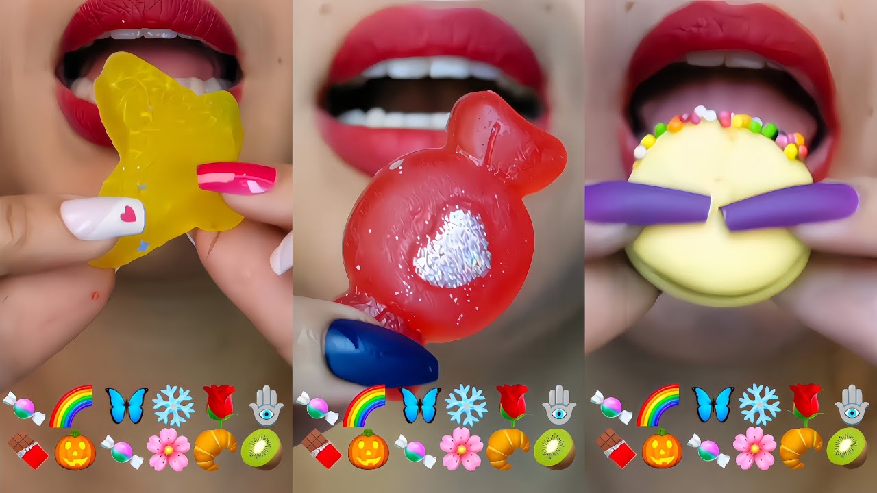 Satisfying Emoji ASMR Mukbang 🍬👑🦋🐟💄🌸| Relaxing Crunchy Sounds | Tiktok Compilation Kashi asmr