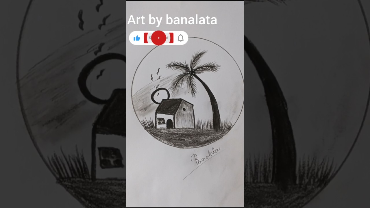 How to draw a beautiful village cottage ll easy sketching trick 