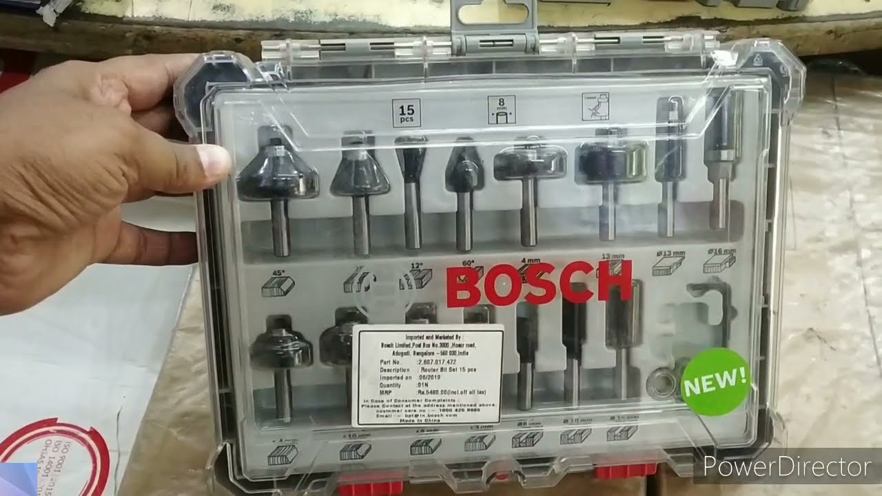 Bosch 15 Pieces 8mm shank Router Bit Set | Bosch 2607017472 |Bosch Heavy  Duty 15pcs Router Bit Set