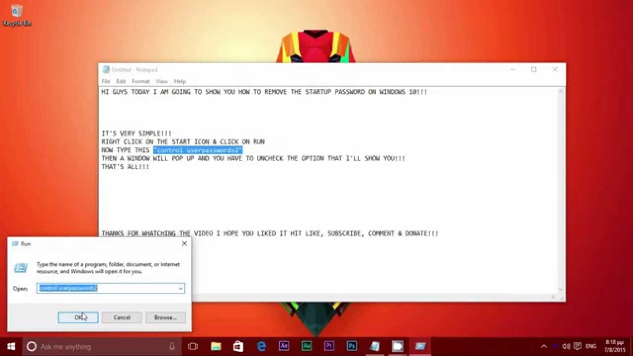 laptop asking for password on startup windows 10