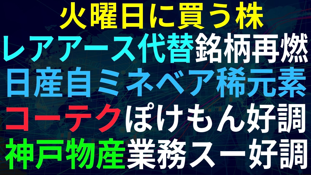 【あすの株相場】4月20日(月) レアアース代替関連再燃？ ミネベア・日産自・大同特殊・稀元素 / コーエーテクモ上方修正、ぽこあぽけもん今期好調 / 業務スーパー好調 / 光・ダイヤ・フィジAI好調