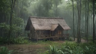 Rain and thunder Sounds for relaxing sleep, no more insomnia - wood house in bamboo forest