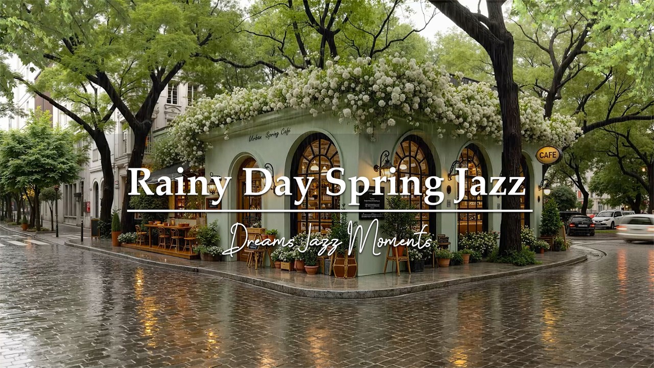 Relaxing Spring Rain Jazz on a Cozy Urban Coffee Shop Street 🌧️ Smooth Jazz for Focus & Calm Mind ☕