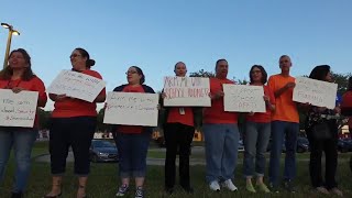 Teachers share message to end gun violence outside Parkland school