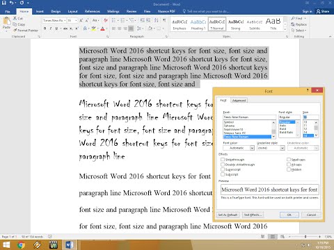 MS Word 2016 Shortcut Keys for Font Size, Font Style & Paragraph Lines