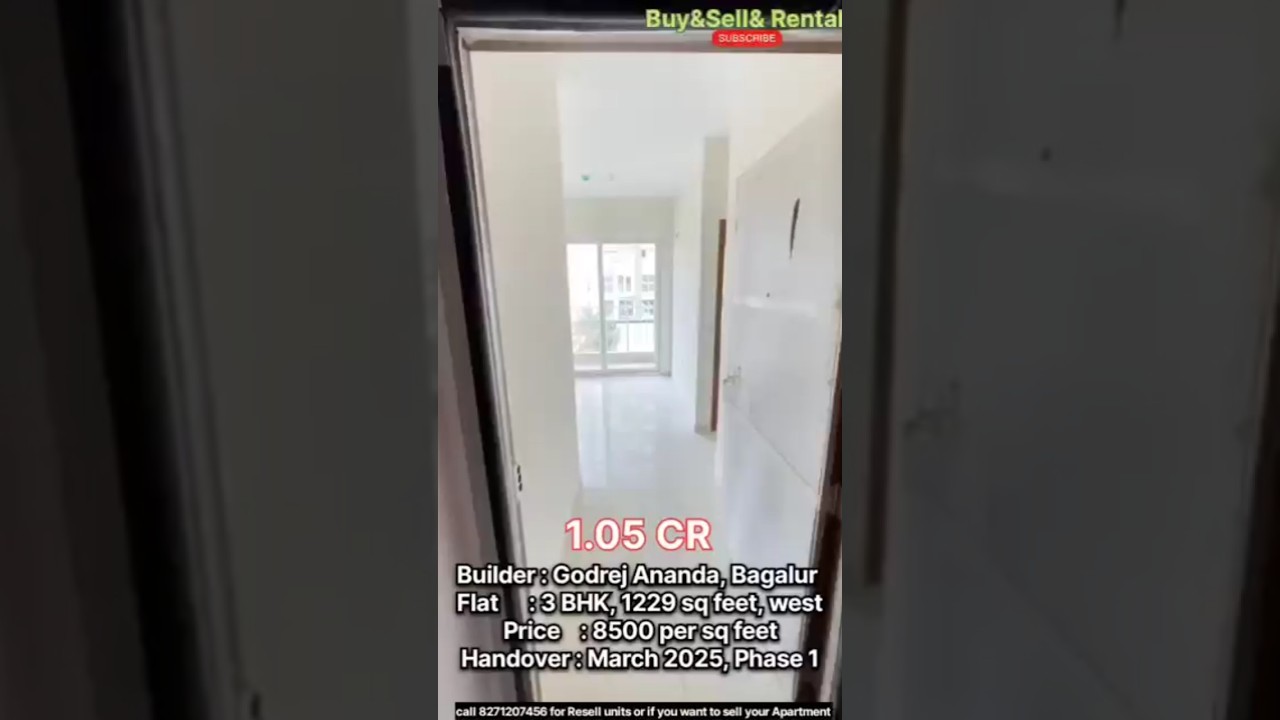 3 Bhk Ready to Move in Godrej Ananda phase 1 in Bagalur call 8271207456 for details and for Resell.