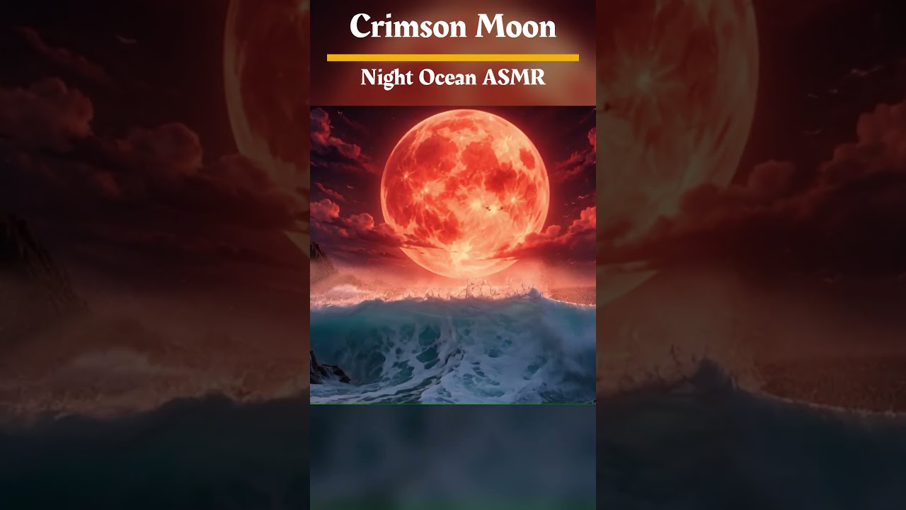 Night Ocean ASMR 🌊 Crimson Moon, Thunder for Sleep & Meditation Ambient Screen