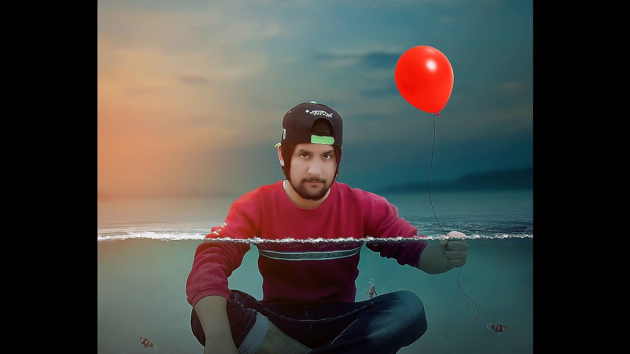 Red Balloon Underwater Fantasy Photoshop Manipulation Tutorial Photo Effect