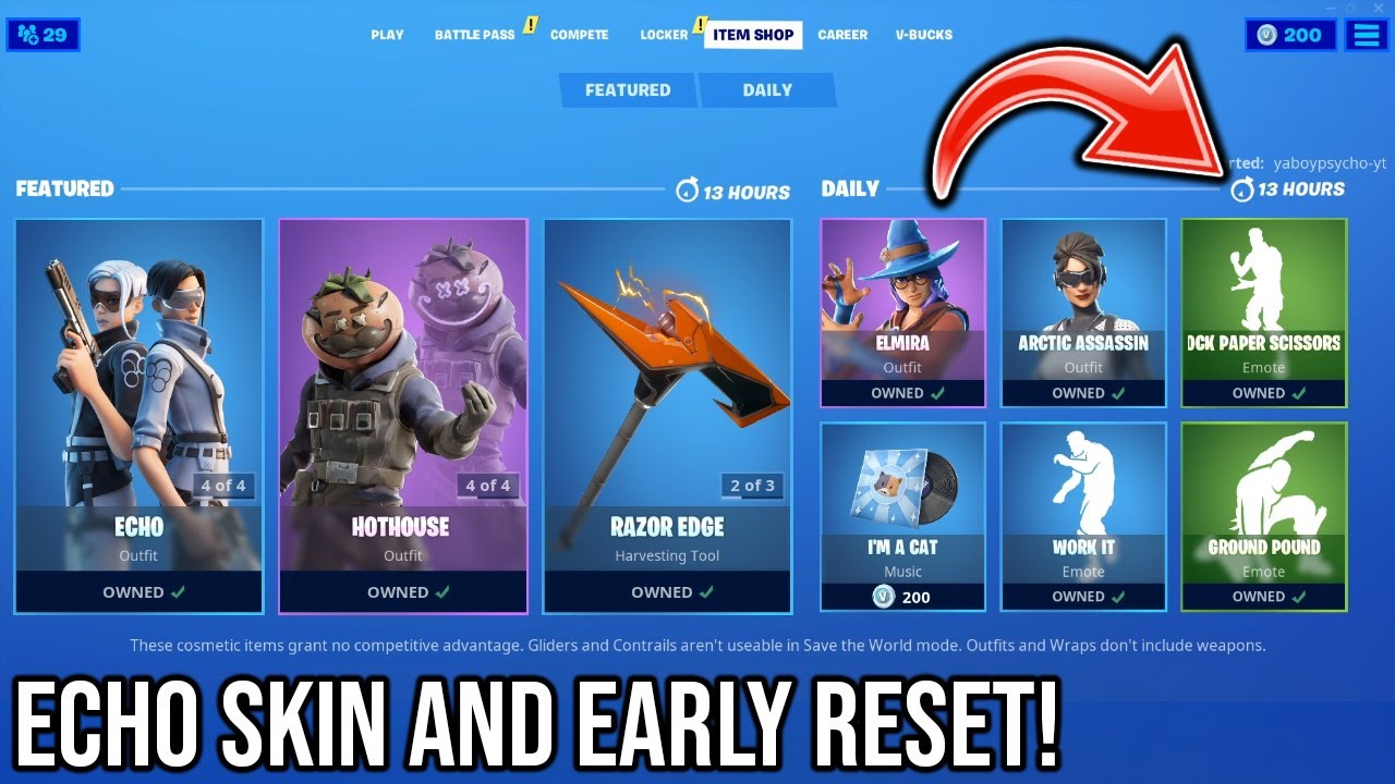 RARE “ECHO” SKIN Returns and EARLY SHOP RESET! Fortnite Item Shop