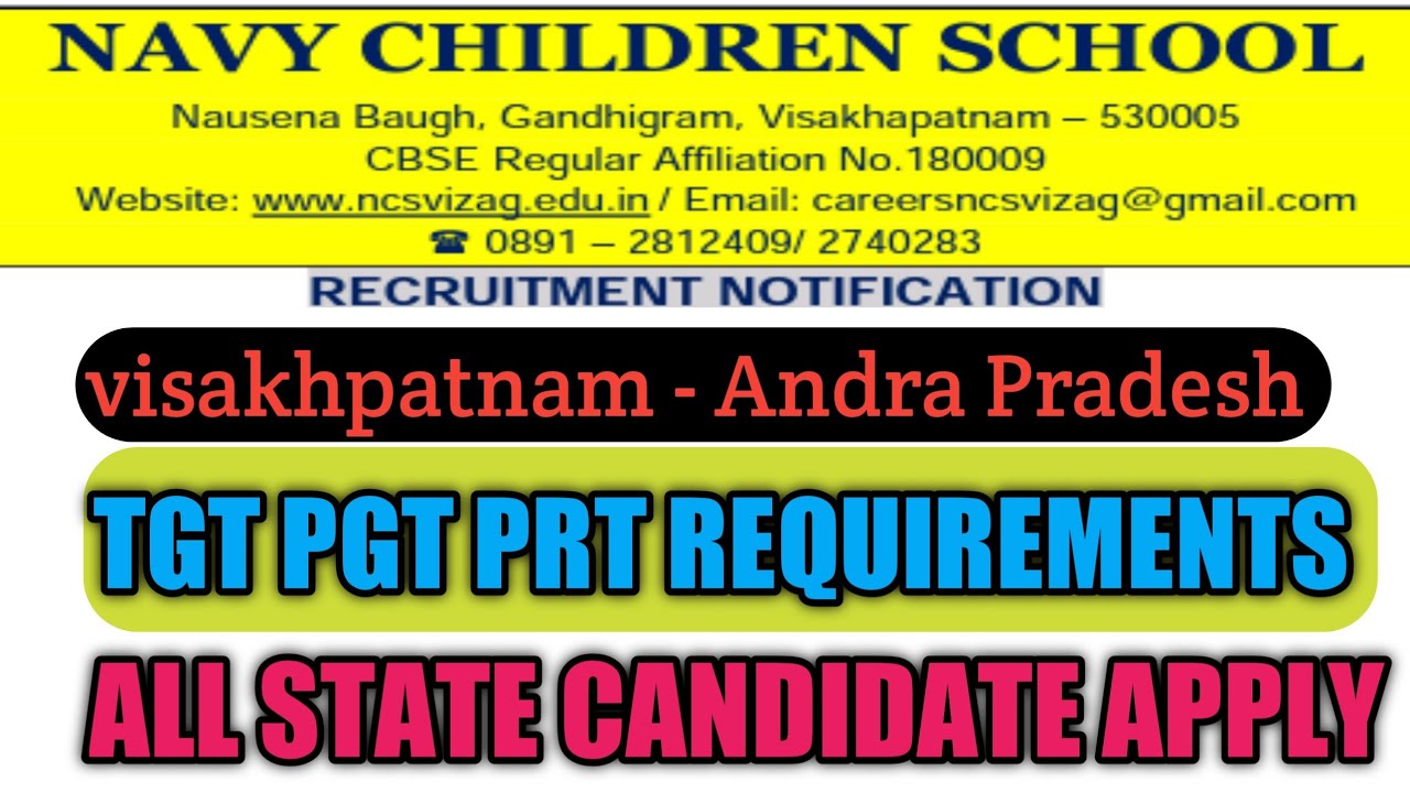 NAVY children school vacancy 2023/Freshers candidate eligible/TGT PGT PRT REQUIREMENTS/Non teaching