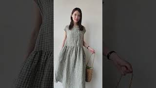 [휴양지룩/체형커버] 린넨니콜체크원피스 [컬러-베이지,그린,그레이,블랙]