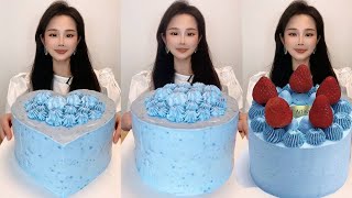 Asmr🍰Eating 🍰Silky blue buttercream cake, melt-in-your-mouth sweet perfection！ screenshot 1
