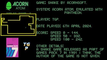 Snake by Acornsoft (Acorn Games Pack 7) - Acorn Atom - Pantheon - Various speeds.