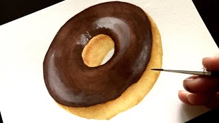How To Paint Realistic Chocolate Glazed Donut With Watercolors | Step By Step Detailed Tutorial