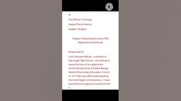 Application to the Police Station for loss of WBBSE Registration Certificate #formalletter