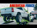 Custom Exhaust On lifted Silverado z71 on 24x14 American Force Wheels