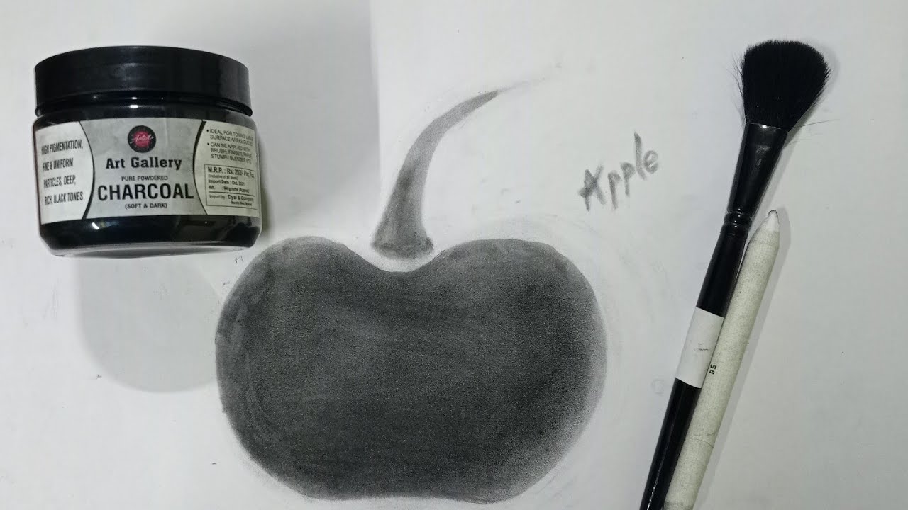 How to draw a apple with blending tools | charcoal powder | stumps ...