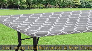 smiry Rectangle Tablecloth, Waterproof Elastic Fitted Table Covers for 6 Foot Tables, Wipeable Flan