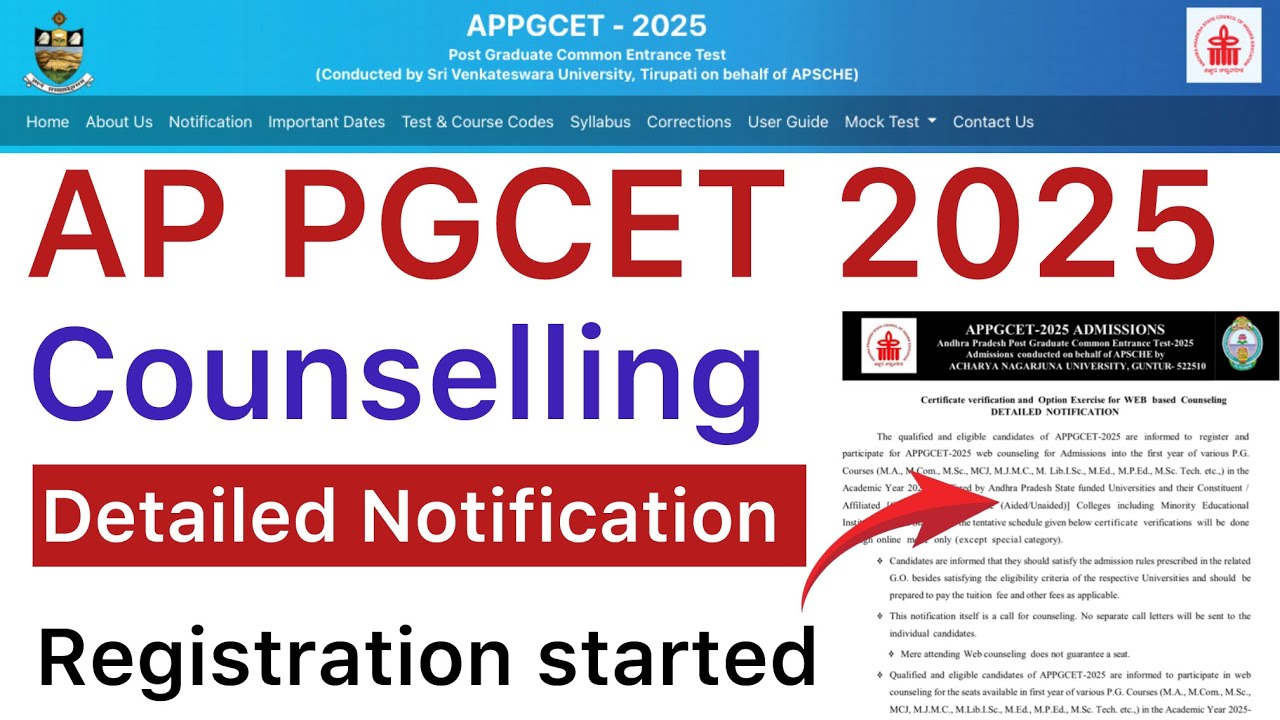 AP PGCET COUNSELING DETAILED NOTIFICATION 2025 | AP PGCET REGISTRATION ENABLED 