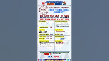 DTU Apprenticeship Trainee Recruitment 2025 – Apply Offline 88 Posts | #shorts #job #govtjobs #delhi