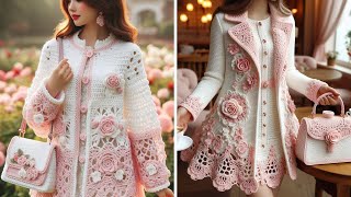 😮👉latest woman dress with coat 🤩(share ideas)⭐#crochet #design #knitted #fashion