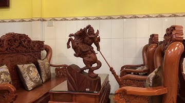 Tượng quan công cởi ngựa gỗ hương cao 80cm