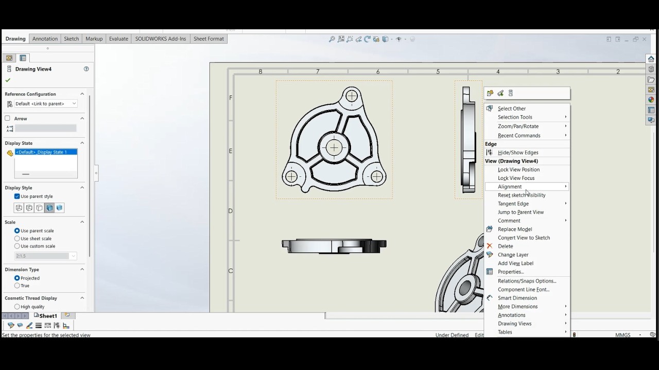 Projected View Sw Solidworks Drawing _3# Model View | Projection View | View Palette ...