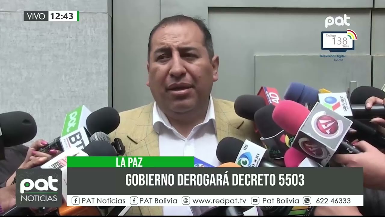 Gobierno abroga el Decreto 5503 para pacificar Bolivia