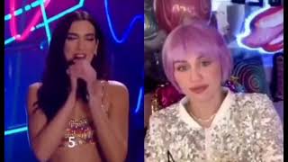 Dua Lipa Says Hello 2021 While Miley Cyrus Smiles