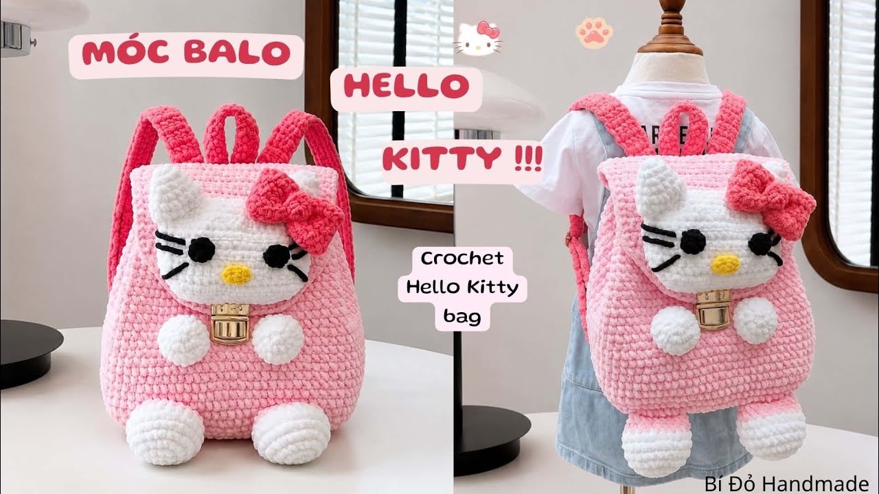 Bi 549: Mc balo mo Kitty | balo cho b | Crochet hello kitty bag | Bi Do  Handmade