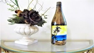 GARRAFA DECORADA COM BETUME E PAISAGEM DO MAR – Decorando Com Brilho