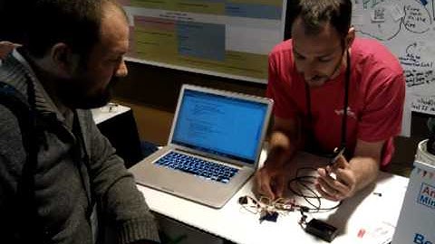 Sparkfun demonstrating IOIO adapter to Massimo Banzi at Android Open 2011 Mini Maker Faire