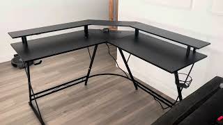 SEVEN WARRIOR L Shaped Gaming Desk with LED Lights & Power Outlets Review