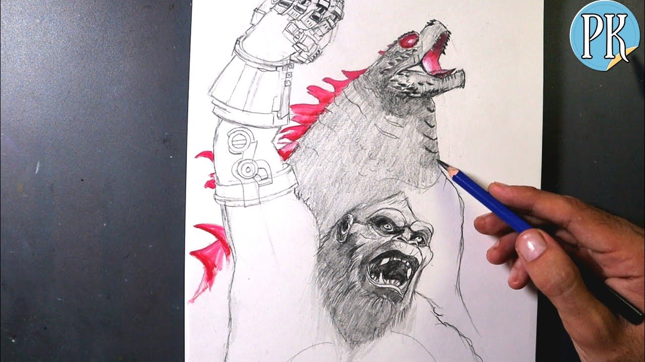 How to draw Godzilla x kong || poster easy step by step tutorial