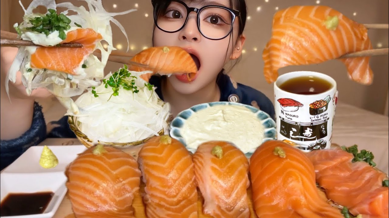 대왕 연어초밥 太っちょサーモン寿司 ASMR MUKBANG