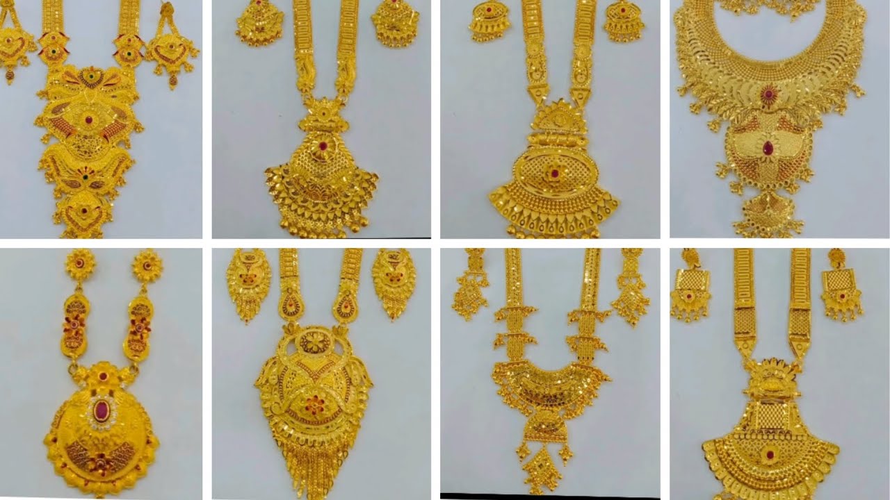 latest gold long Necklace designs 2023 with weight and price Light