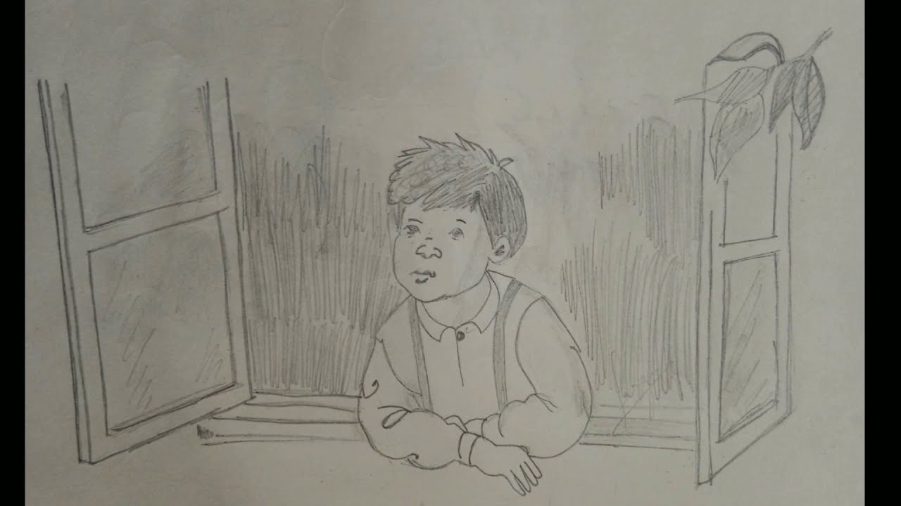 Lonely Boy Gazing Through The Window Drawing | Sad Boy Sketch | Guy Looking Out Through The Window |