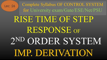 Lec-26 Rise Time of 2nd order system | Derivation | Control System | R K Classes | Hindi |