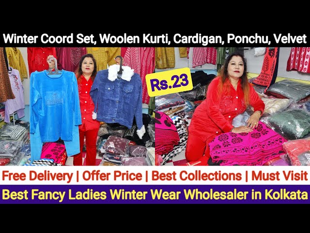 Buy Black Velvet Woolen Kurti With Pant Set for Women Online in India