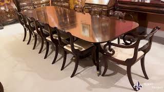 Vintage Twin Pillar Dining Table & 10 Chairs by William Tillman 20th Century