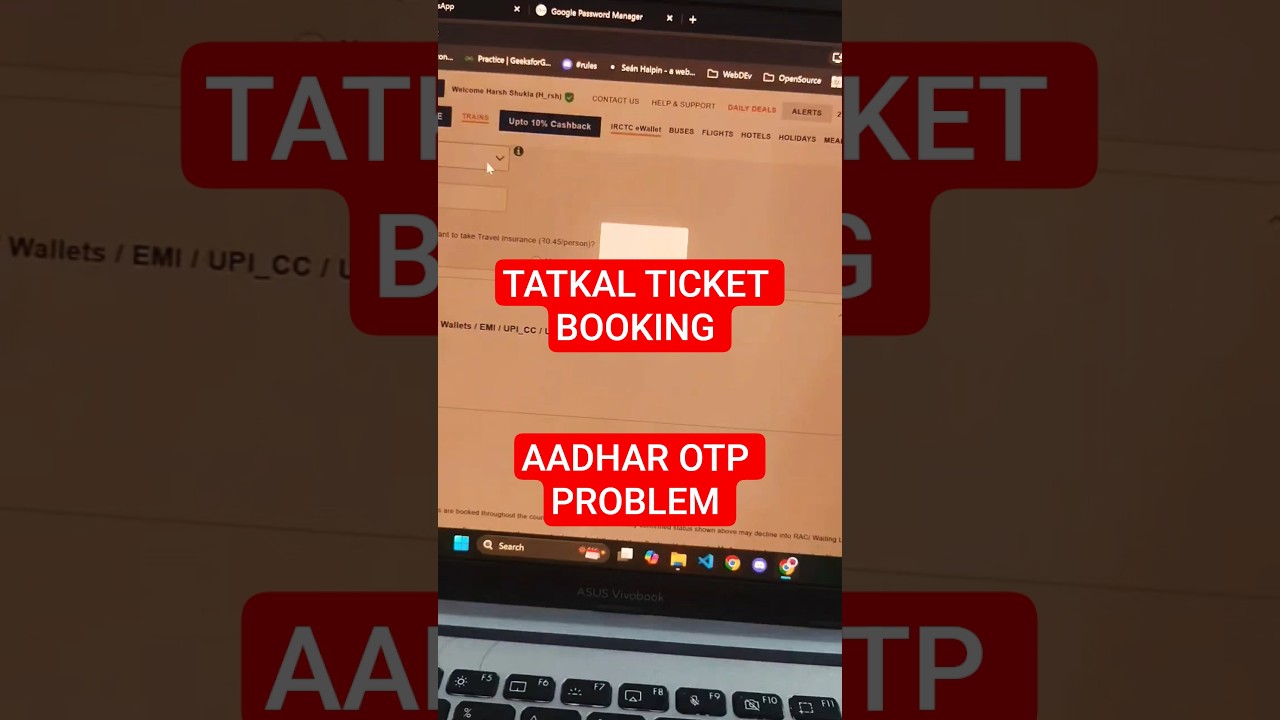 Tatkal Ticket Booking Aadhaar OTP Problem 😱 | IRCTC Tatkal OTP Not Received Solution 2026