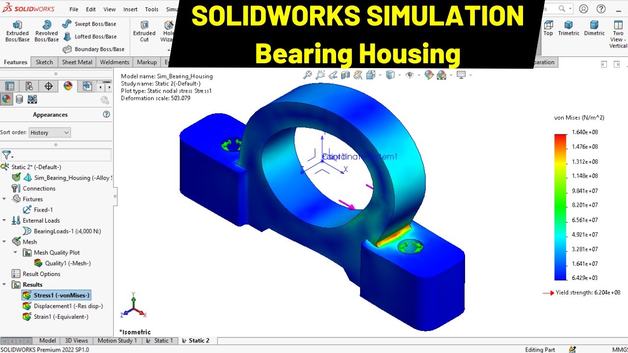 SOLIDWORKS Simulation of Bearing Housing Robo CAD YouTube
