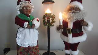 Vintage Telco Black Santa and Mrs. Claus with Lamp Post Motionette