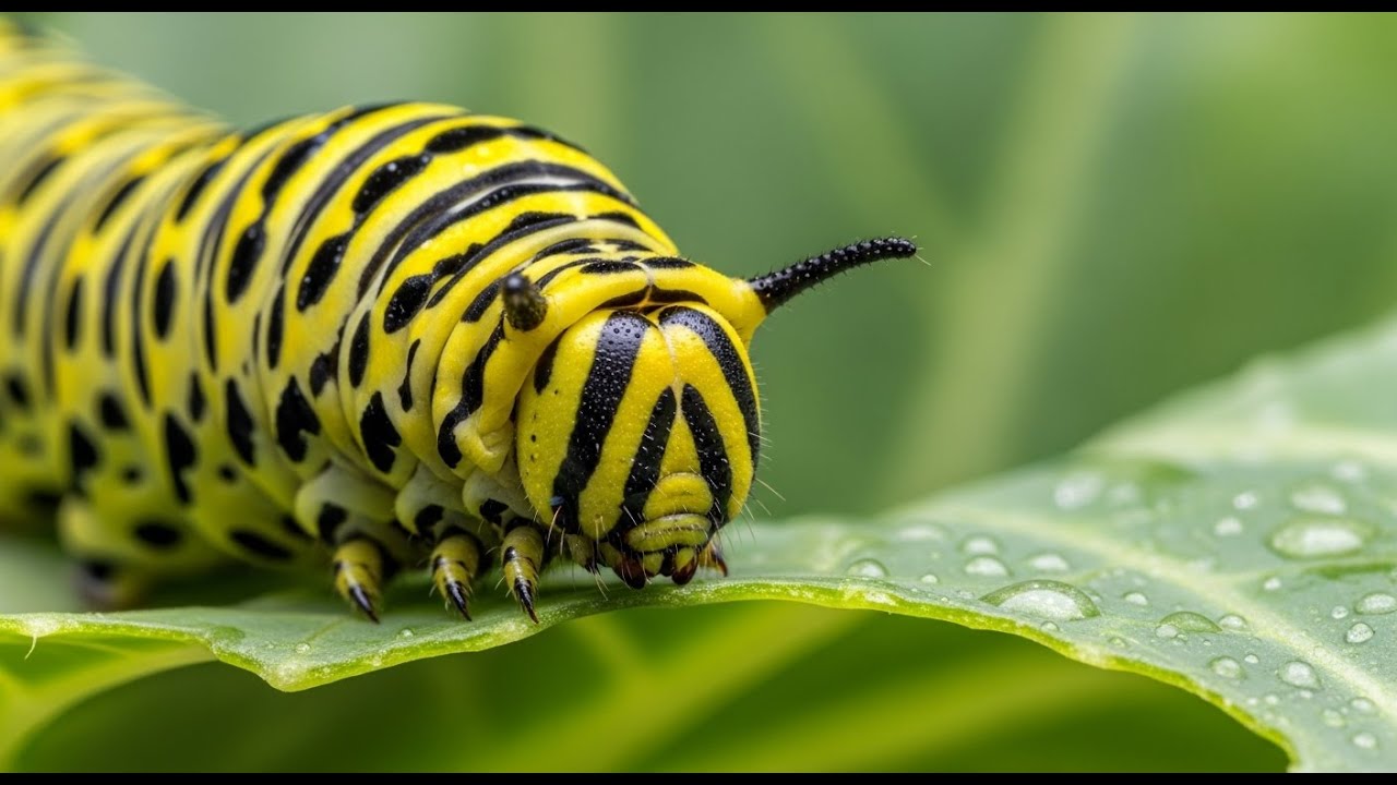 Yellow & Black Caterpillar Eating😱 | Macro Close-Up
