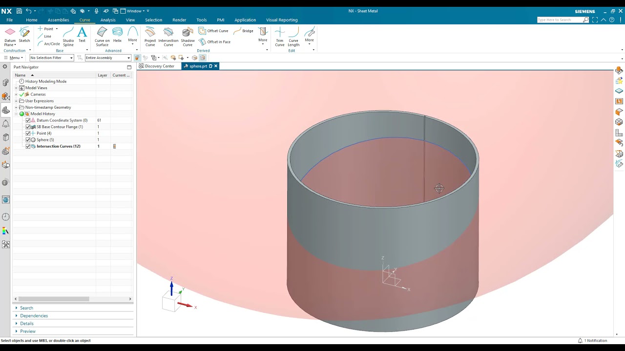 Siemens NX Sheet Metal Cut a cylinder into a sphere YouTube