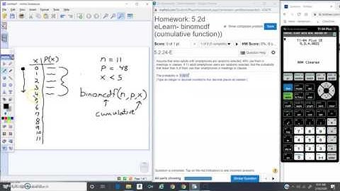 Probability CH 5.2c vid2 Intro to binomcdf on the TI-84 Calculator