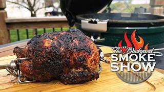 Rotisserie Chicken on the Big Green Egg Crispy Skin Juicy Every Time