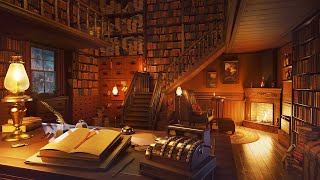 Cozy Bookstore Retreat  Rainy Night with Fireplace & Rain Sounds for Peaceful Relaxation